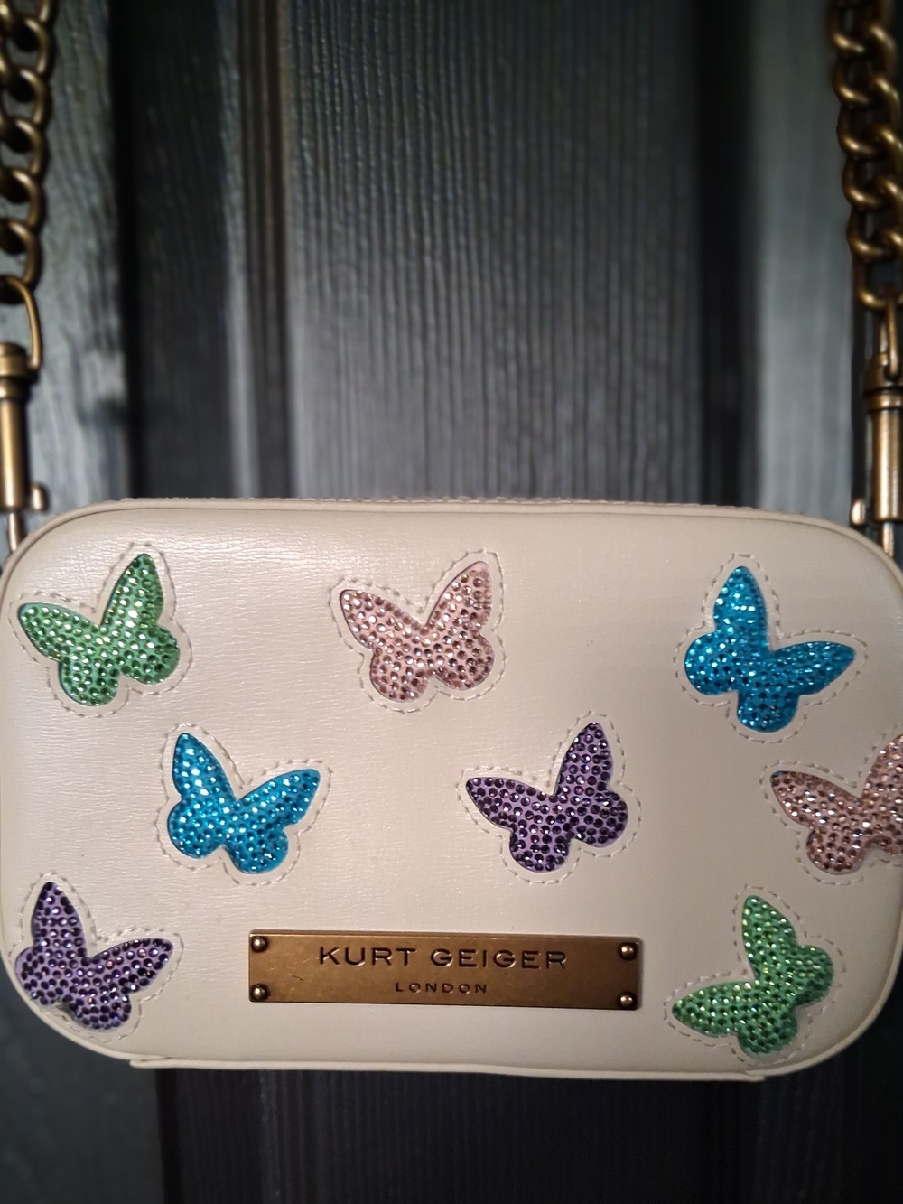Kurt Geiger London CREAM Leather Butterfly Embellished Crossbody Bag